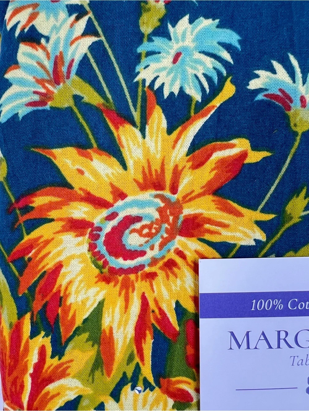 April Cornell Marguerite Floral Tablecloth Teal Yellow Orange 60